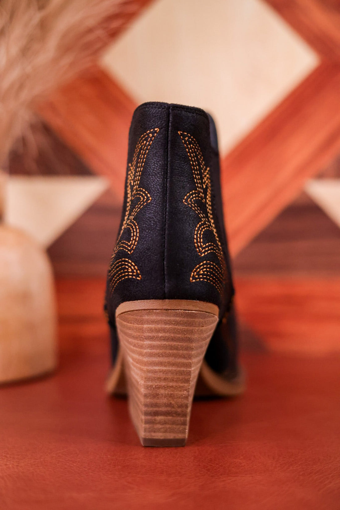 Roma Black Ankle Booties with Bronze Stitching - Whiskey Skies - VERY G