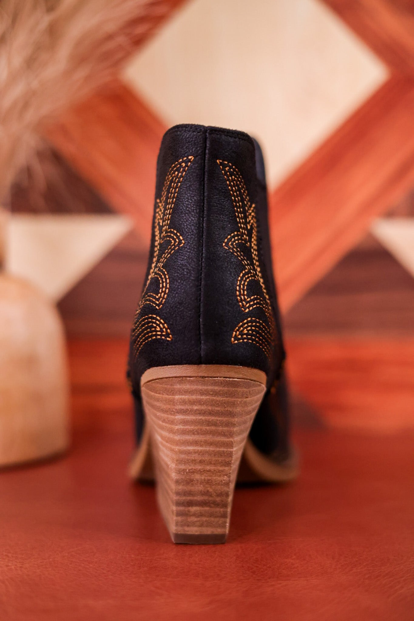 Roma Black Ankle Booties with Bronze Stitching - Whiskey Skies - VERY G