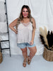 Romantic Taupe V - Neck Camisole Tank Top W/ Lace Detail - Whiskey Skies - POL CLOTHING INC.