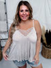 Romantic Taupe V - Neck Camisole Tank Top W/ Lace Detail - Whiskey Skies - POL CLOTHING INC.
