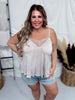 Romantic Taupe V - Neck Camisole Tank Top W/ Lace Detail - Whiskey Skies - POL CLOTHING INC.