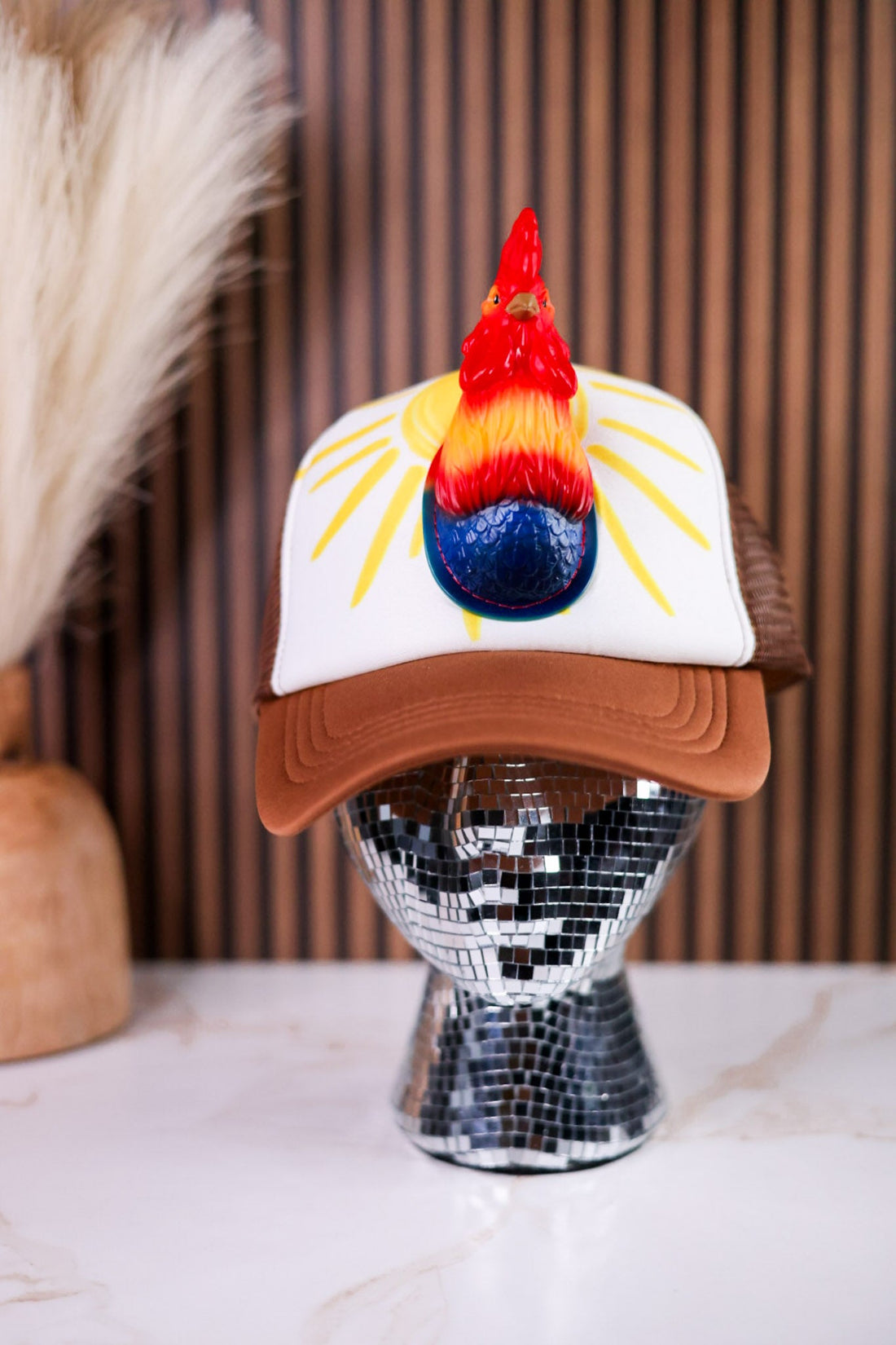 Rooster 3D Pop Trucker Hat - Whiskey Skies - JY DESIGNS