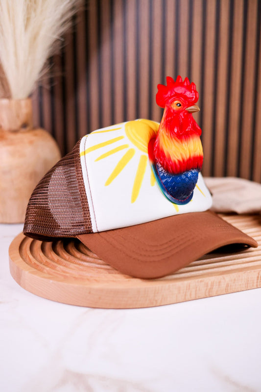 Rooster 3D Pop Trucker Hat - Whiskey Skies - JY DESIGNS