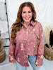 Rose Brown Floral Print Button Front Utility Shirt - Whiskey Skies - HEIMISH