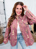 Rose Brown Floral Print Button Front Utility Shirt - Whiskey Skies - HEIMISH
