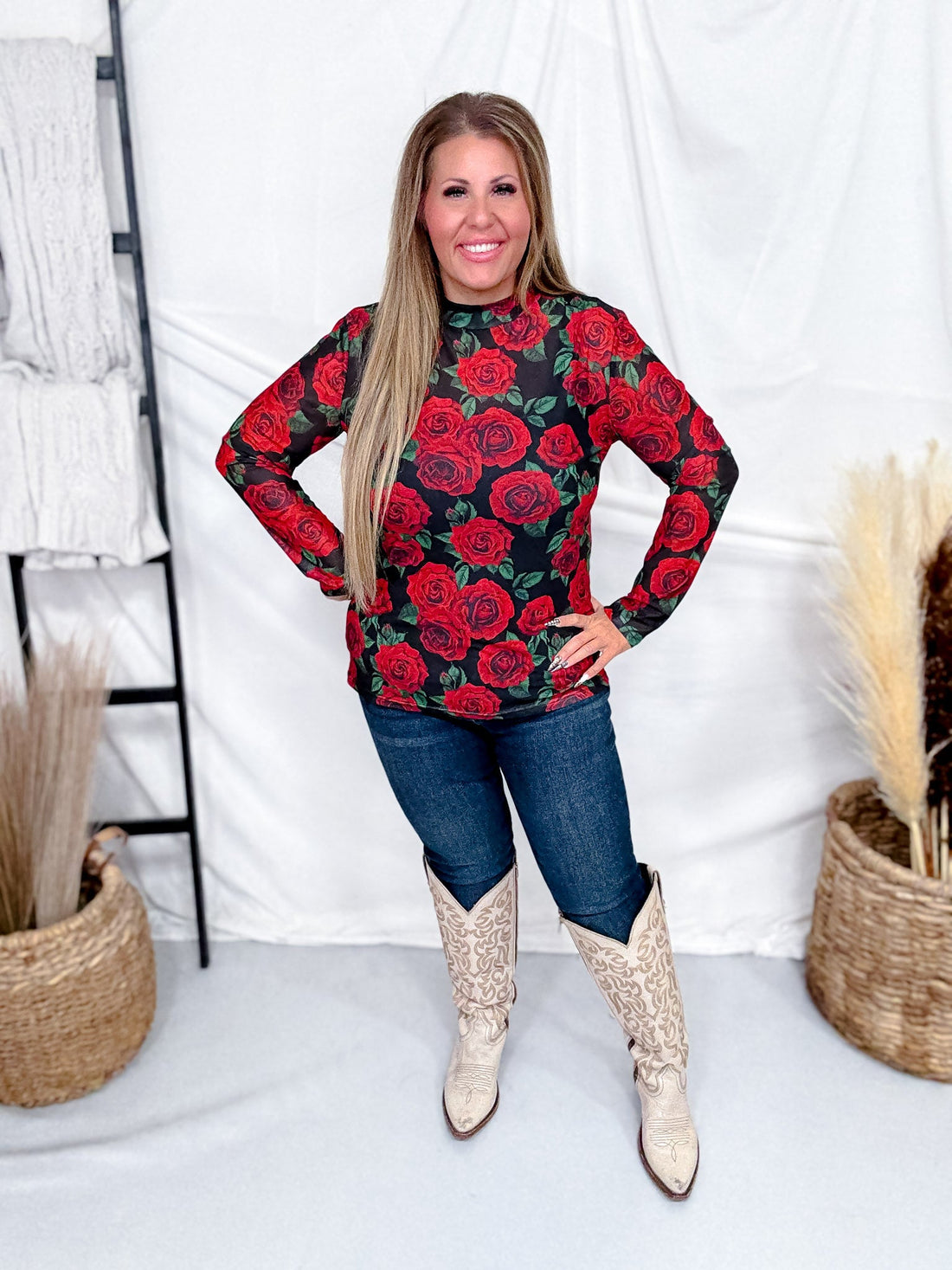 Rose of My Heart Long Sleeve Mesh Top - Whiskey Skies - STERLING KREEK