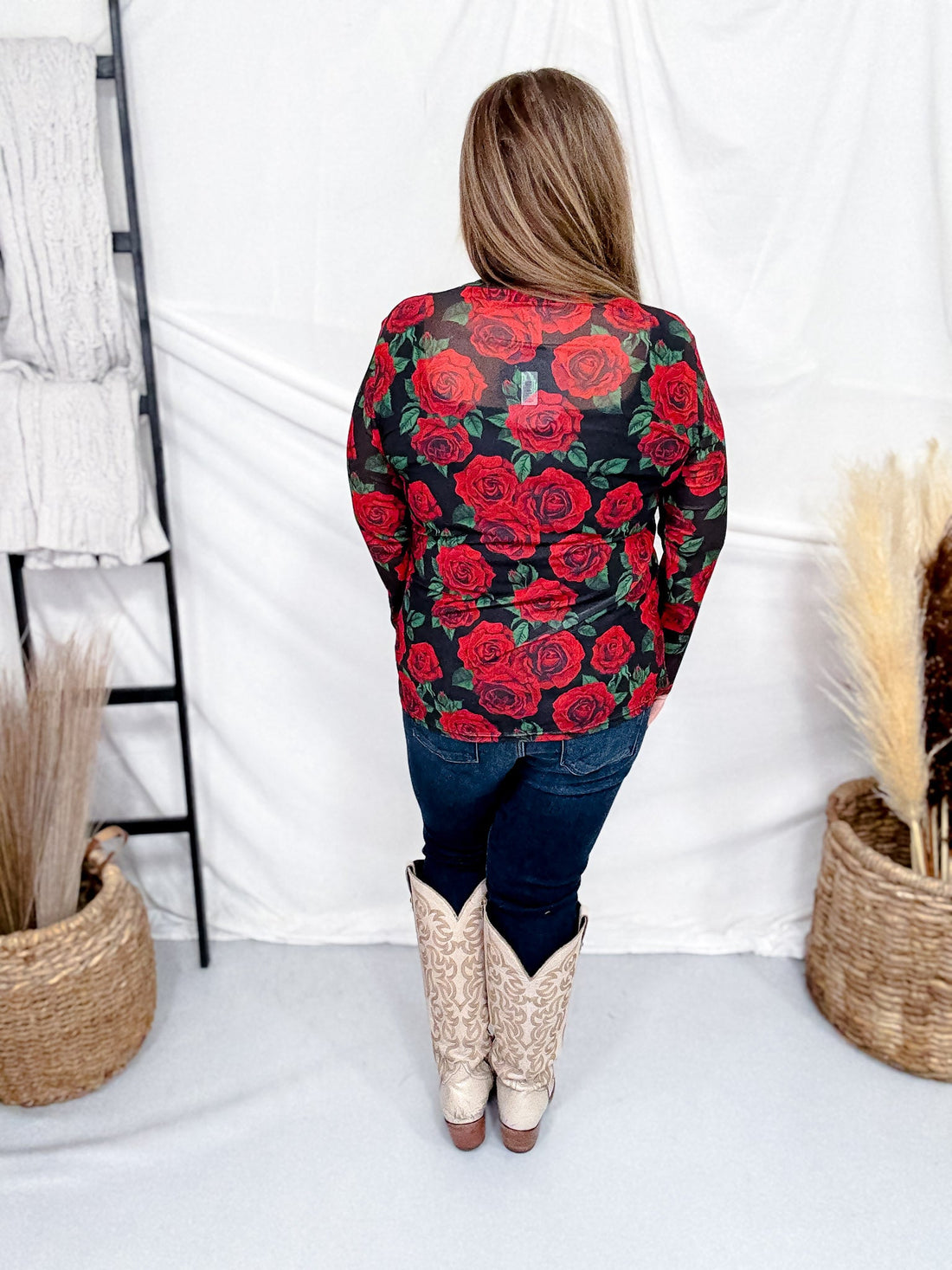 Rose of My Heart Long Sleeve Mesh Top - Whiskey Skies - STERLING KREEK