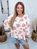 Rose Print Waffle Knit Short Sleeve Top With Side Slits - Whiskey Skies - BIBI