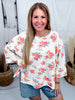 Rose Print Waffle Knit Short Sleeve Top With Side Slits - Whiskey Skies - BIBI