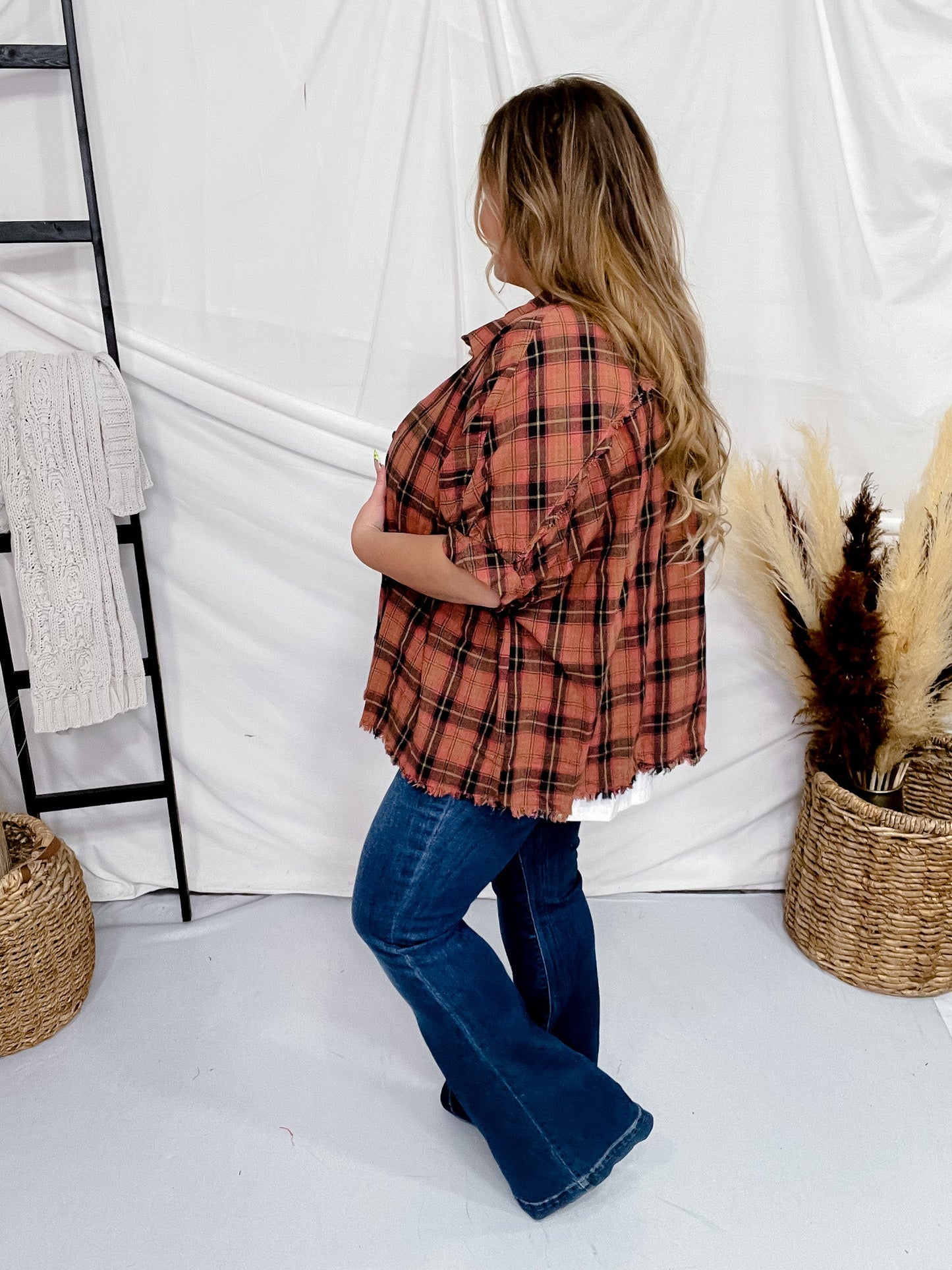 Rosewood Plaid Button Down Short Sleeve Top - Whiskey Skies - UMGEE