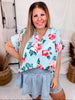 Rosey Posey Shirred Sleeve Top - Whiskey Skies - ADRIENNE