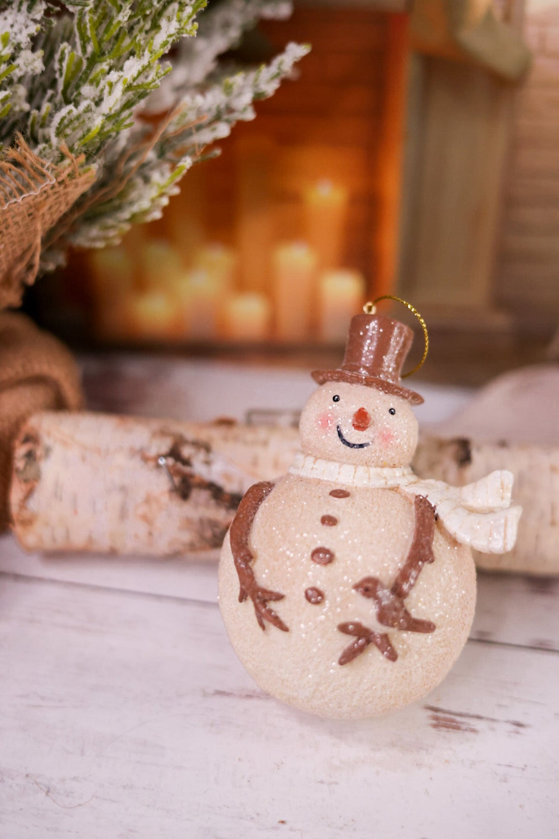 Round Glittery Snowman Ornament (2 Styles) - Whiskey Skies - RAZ IMPORTS