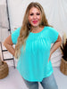 Round Neck Babydoll Top with Banded Sleeves in Blue Radiance - Whiskey Skies - ANDREE BY UNIT