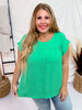 Round Neck Babydoll Top with Banded Sleeves in Kelly Green - Whiskey Skies - ANDREE BY UNIT