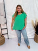 Round Neck Babydoll Top with Banded Sleeves in Kelly Green - Whiskey Skies - ANDREE BY UNIT