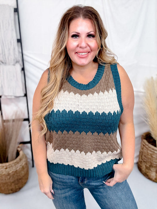 Round Neck Multicolor Striped Sweater Vest - Whiskey Skies - COZY CO