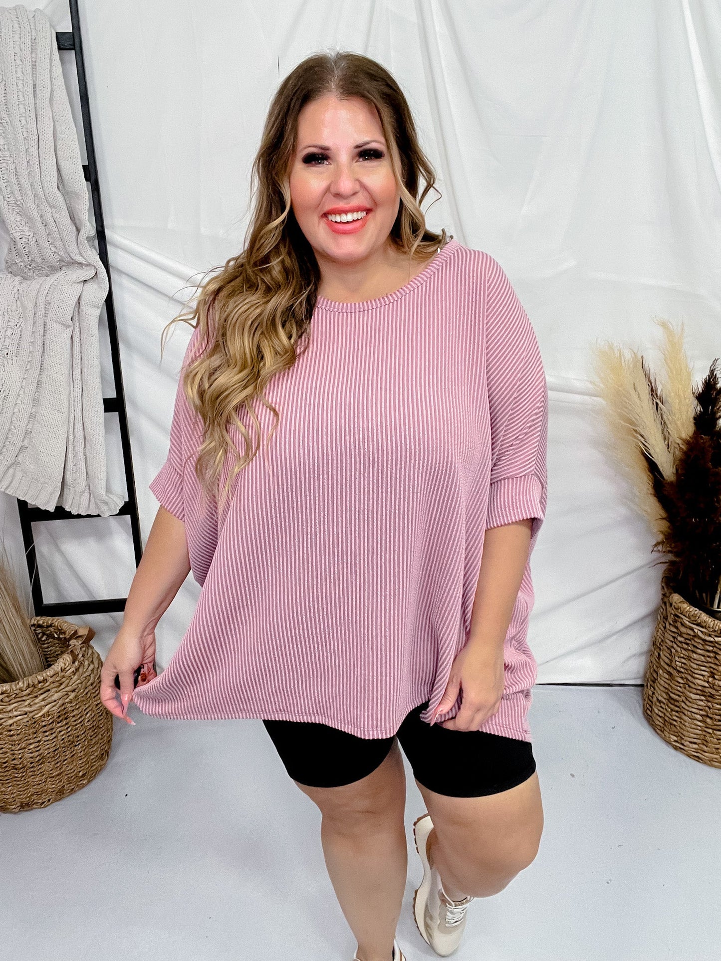 Round Neck Ribbed Tunic Top in Dusty Rose - Whiskey Skies - ANDREE BY UNIT