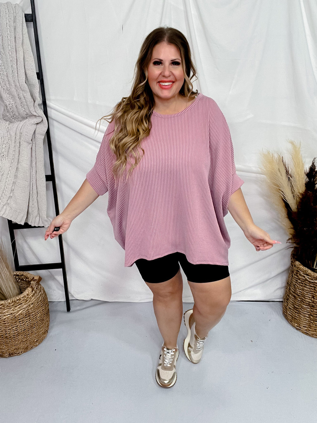 Round Neck Ribbed Tunic Top in Dusty Rose - Whiskey Skies - ANDREE BY UNIT