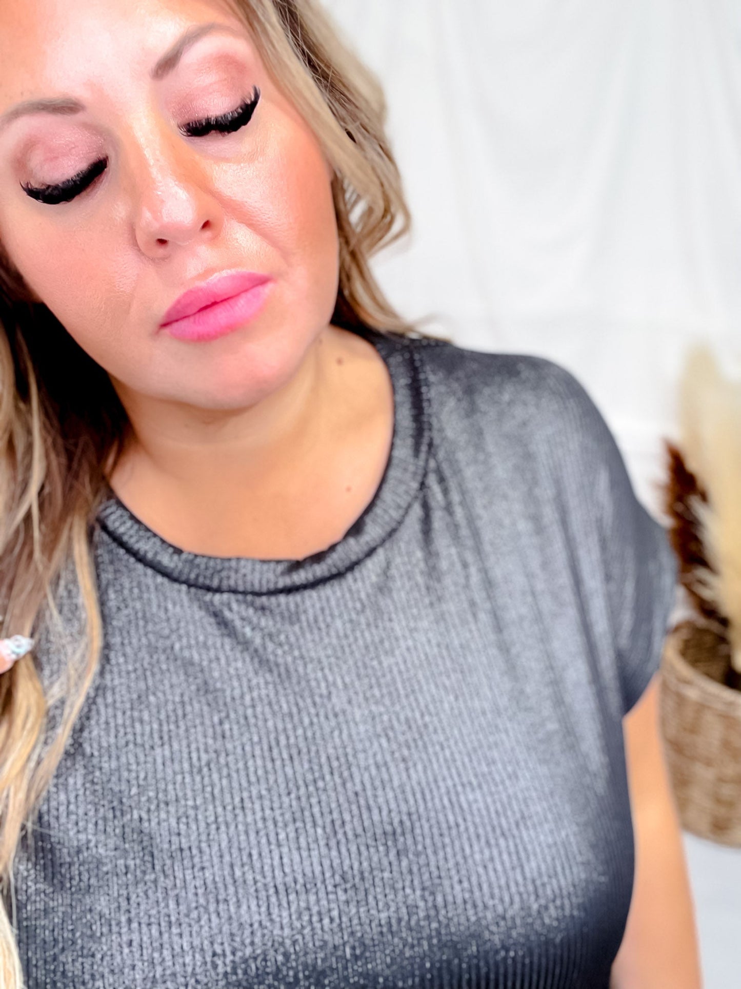 Round Neck Sleeveless Ribbed Shimmery Black Top - Whiskey Skies - SEW IN LOVE