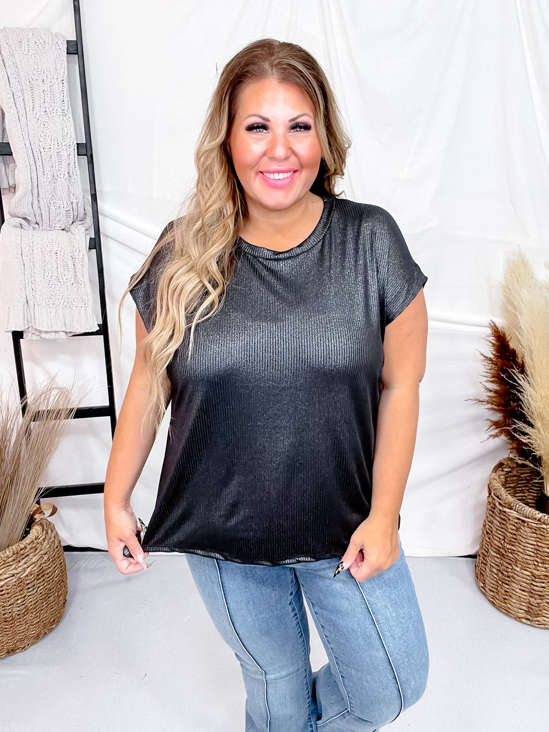 Round Neck Sleeveless Ribbed Shimmery Black Top - Whiskey Skies - SEW IN LOVE