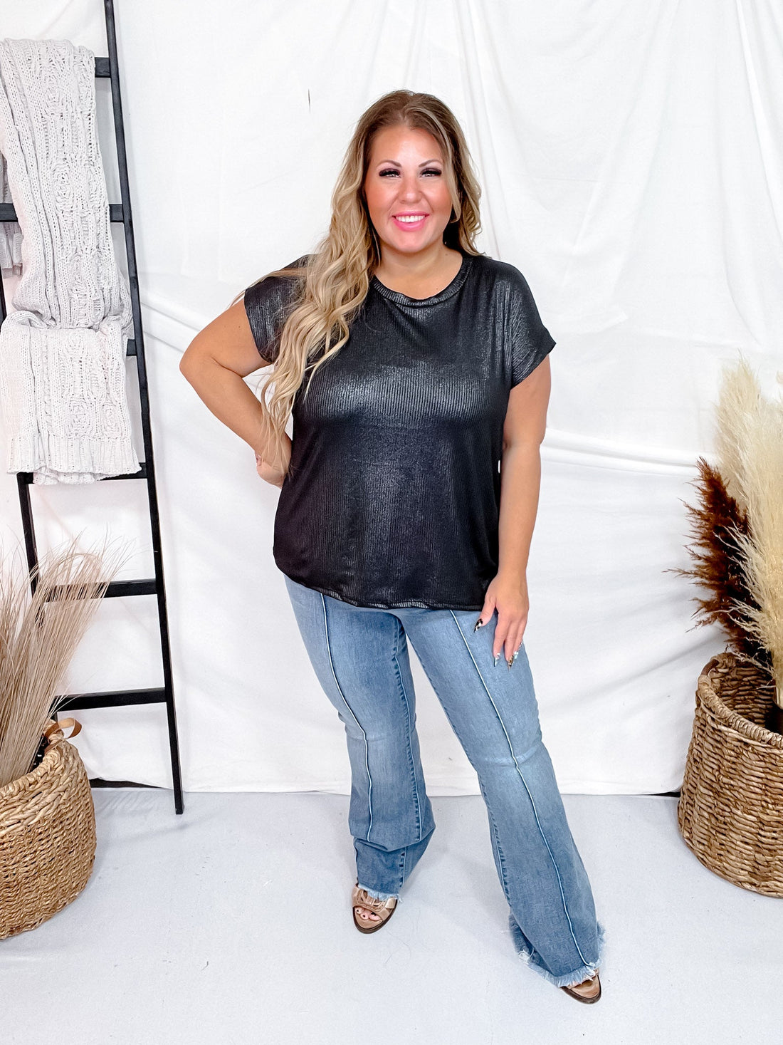 Round Neck Sleeveless Ribbed Shimmery Black Top - Whiskey Skies - SEW IN LOVE