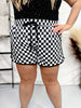 Round the Track Black and White Checkered Shorts - Whiskey Skies - STERLING KREEK