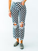 Round The Track Distressed Black & White Check Cropped Flare Jeans - Whiskey Skies - STERLING KREEK