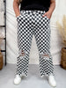 Round The Track Distressed Black & White Check Cropped Flare Jeans - Whiskey Skies - STERLING KREEK