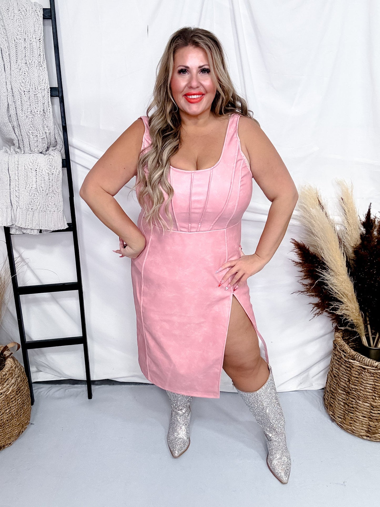 Rowdy Rosa Pink Dress with Thigh Slit - Whiskey Skies - 2 FLY CO.