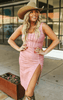 Rowdy Rosa Pink Dress with Thigh Slit - Whiskey Skies - 2 FLY CO.