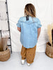 Rowdy Ruffles Collared Denim Top - Whiskey Skies - 2 FLY CO.