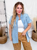 Rowdy Ruffles Collared Denim Top - Whiskey Skies - 2 FLY CO.