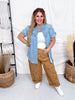 Rowdy Ruffles Collared Denim Top - Whiskey Skies - 2 FLY CO.