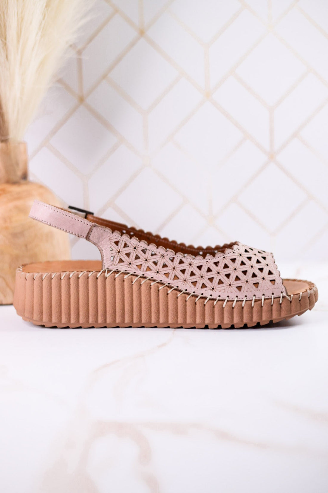Rowyn Blush Slingback Leather Wedge Sandals - Whiskey Skies - SPRING FOOTWEAR