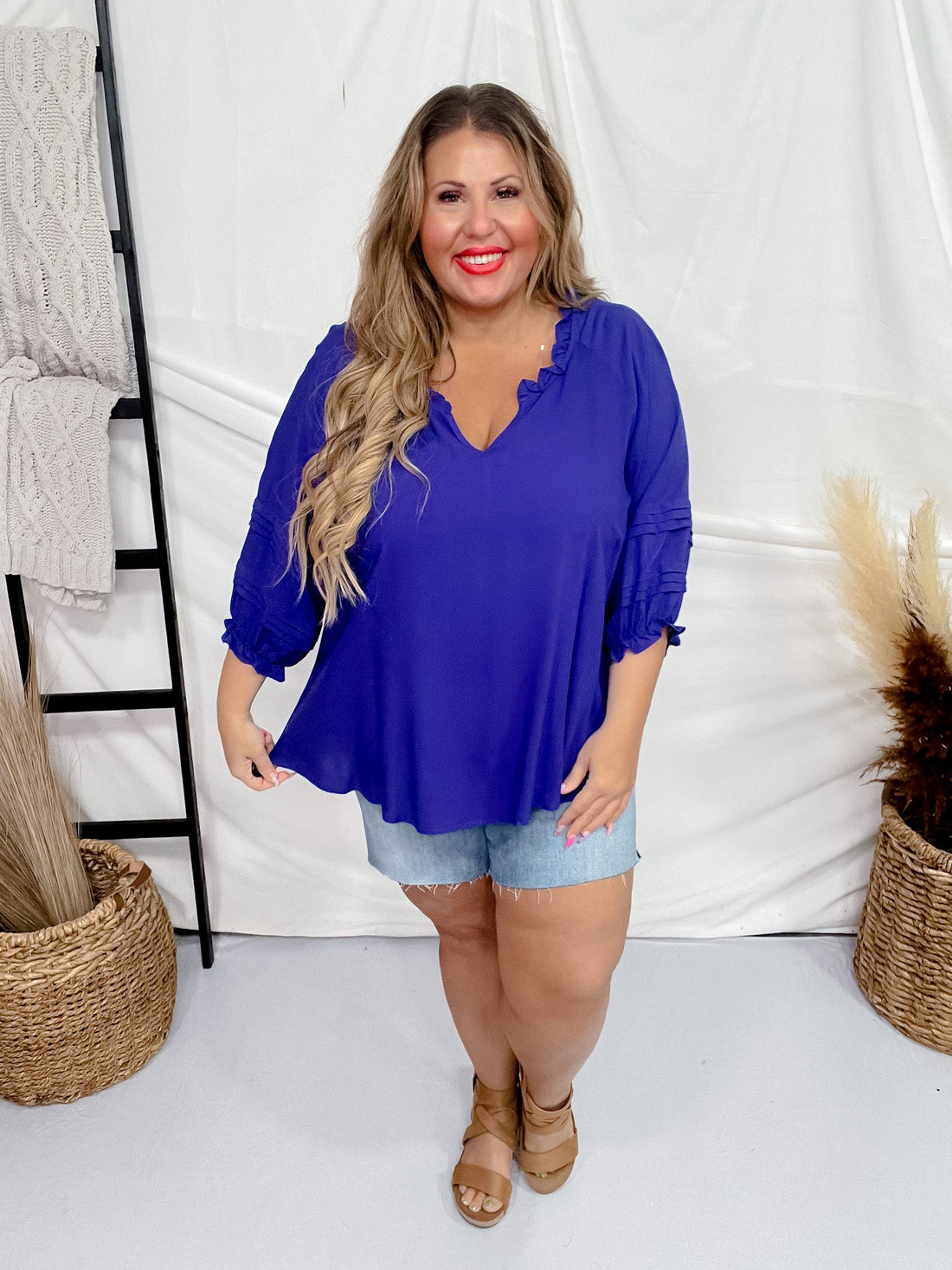 Royal Blue 3/4 Puff Sleeve Top - Whiskey Skies - ANDREE BY UNIT