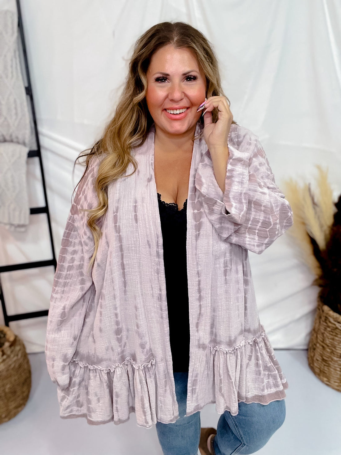 Ruffle Bottom Open Kimono - Whiskey Skies - EASEL