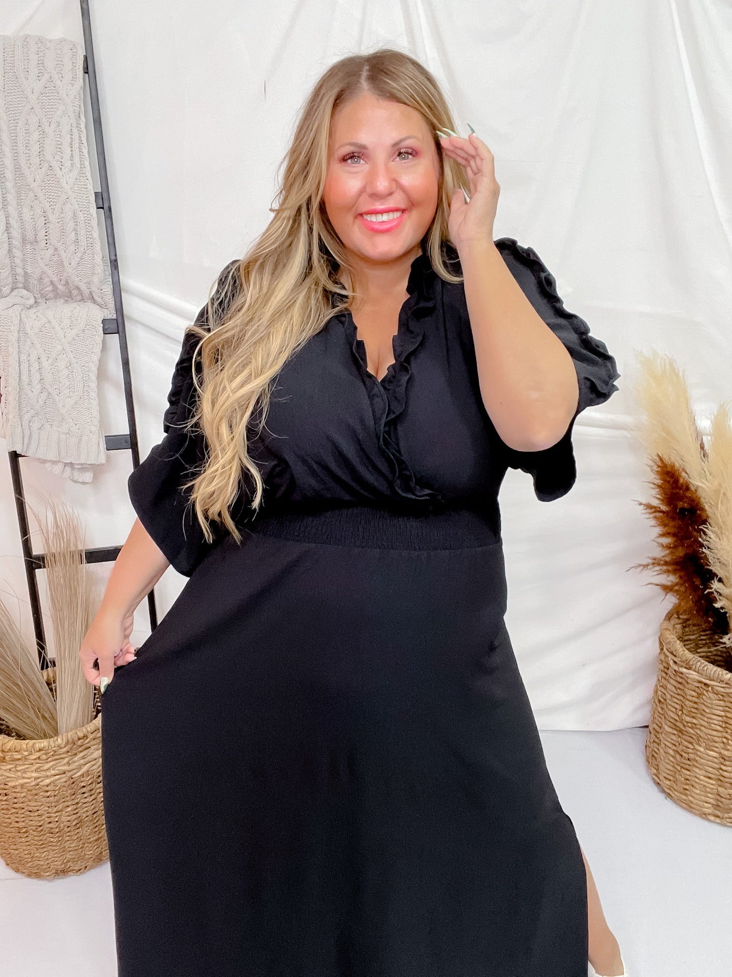 Ruffle Detailed Maxi Dress - Whiskey Skies - ODDI