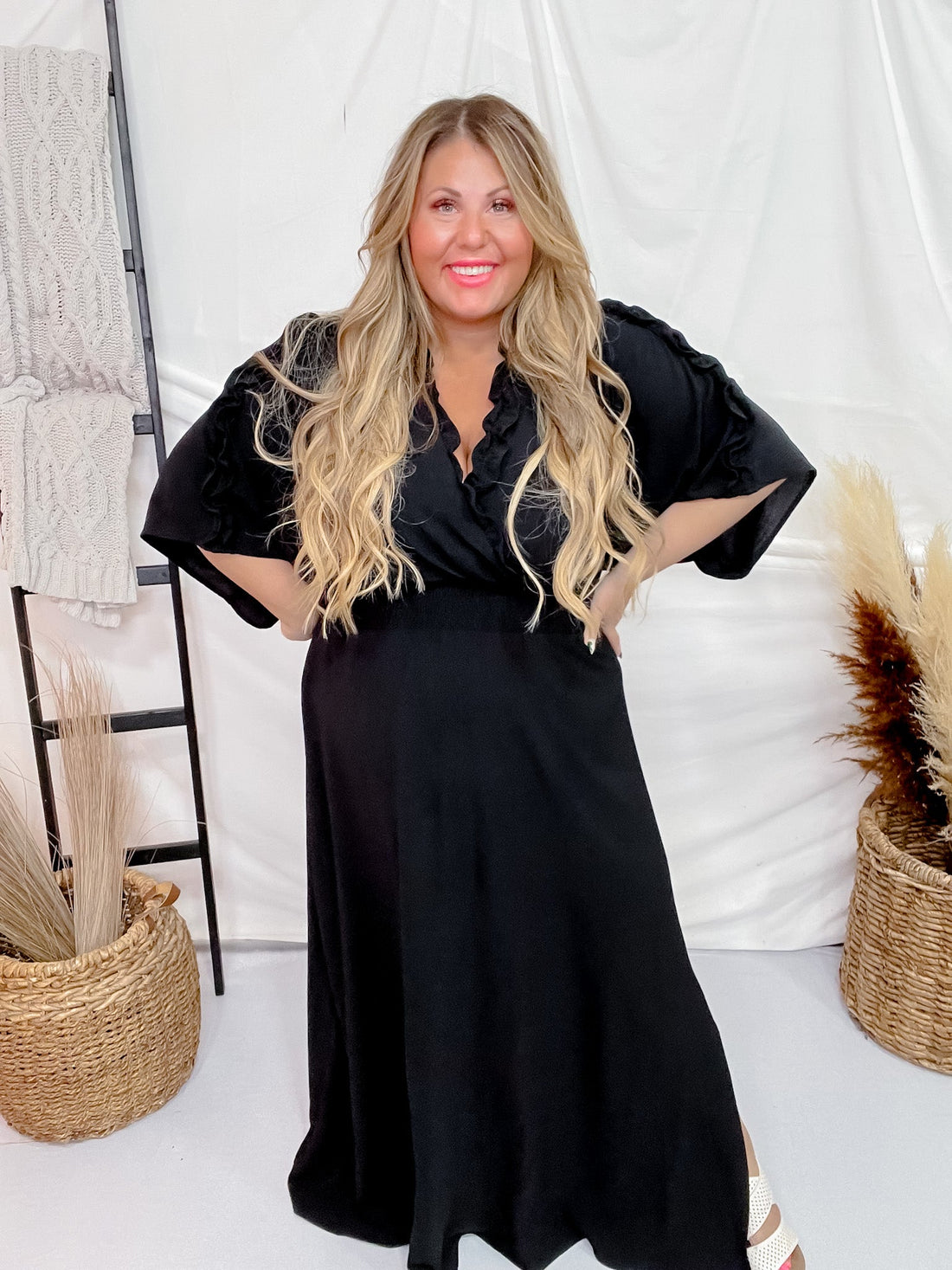 Ruffle Detailed Maxi Dress - Whiskey Skies - ODDI