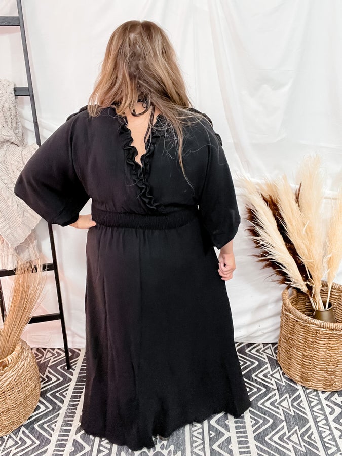 Ruffle Detailed Maxi Dress - Whiskey Skies - ODDI