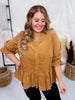 Ruffle Sleeve Corduroy Top in Camel Brown - Whiskey Skies - UMGEE