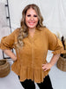 Ruffle Sleeve Corduroy Top in Camel Brown - Whiskey Skies - UMGEE