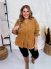 Ruffle Sleeve Corduroy Top in Camel Brown - Whiskey Skies - UMGEE