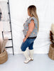 Ruffled Edge Floral Print Denim Vest With Tie Front - Whiskey Skies - BIBI