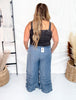 Ruffled Hem Wide Leg Chambray Pants In Dark Denim - Whiskey Skies - EASEL