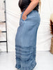 Ruffled Hem Wide Leg Chambray Pants In Dark Denim - Whiskey Skies - EASEL