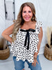 Ruffled Polka Dot Top With Bow Accent - Whiskey Skies - BIBI