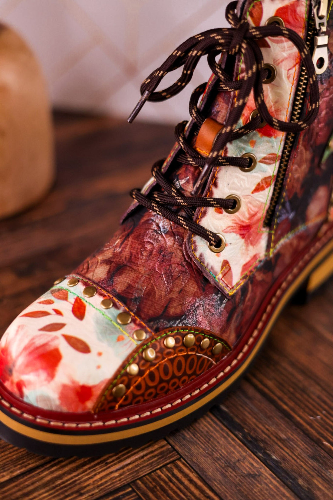 Rugup Brown Leather Studded Mixed Pattern Boots - Whiskey Skies - SPRING FOOTWEAR
