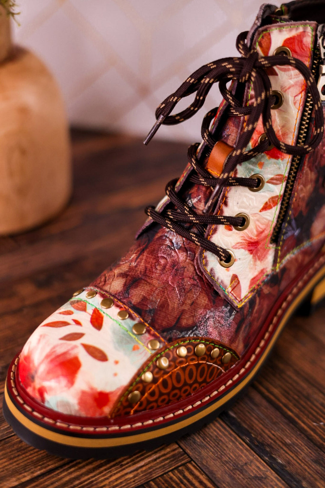 Rugup Brown Leather Studded Mixed Pattern Boots - Whiskey Skies - SPRING FOOTWEAR