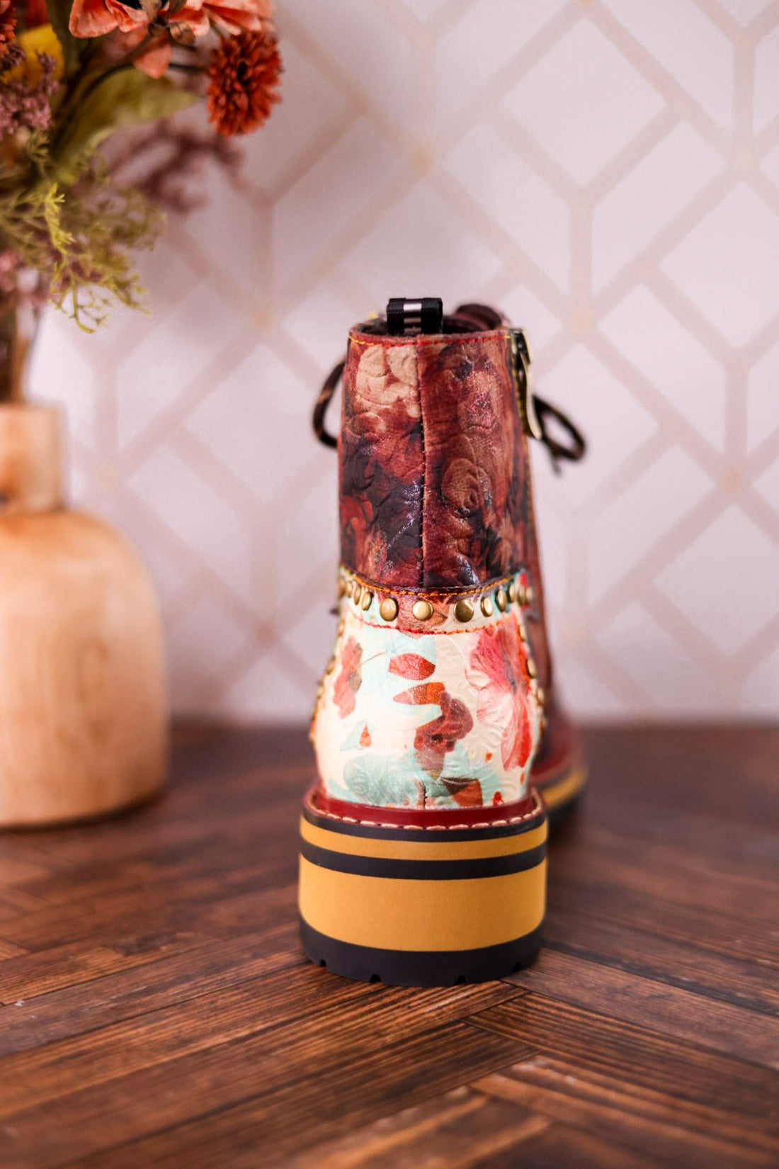 Rugup Brown Leather Studded Mixed Pattern Boots - Whiskey Skies - SPRING FOOTWEAR