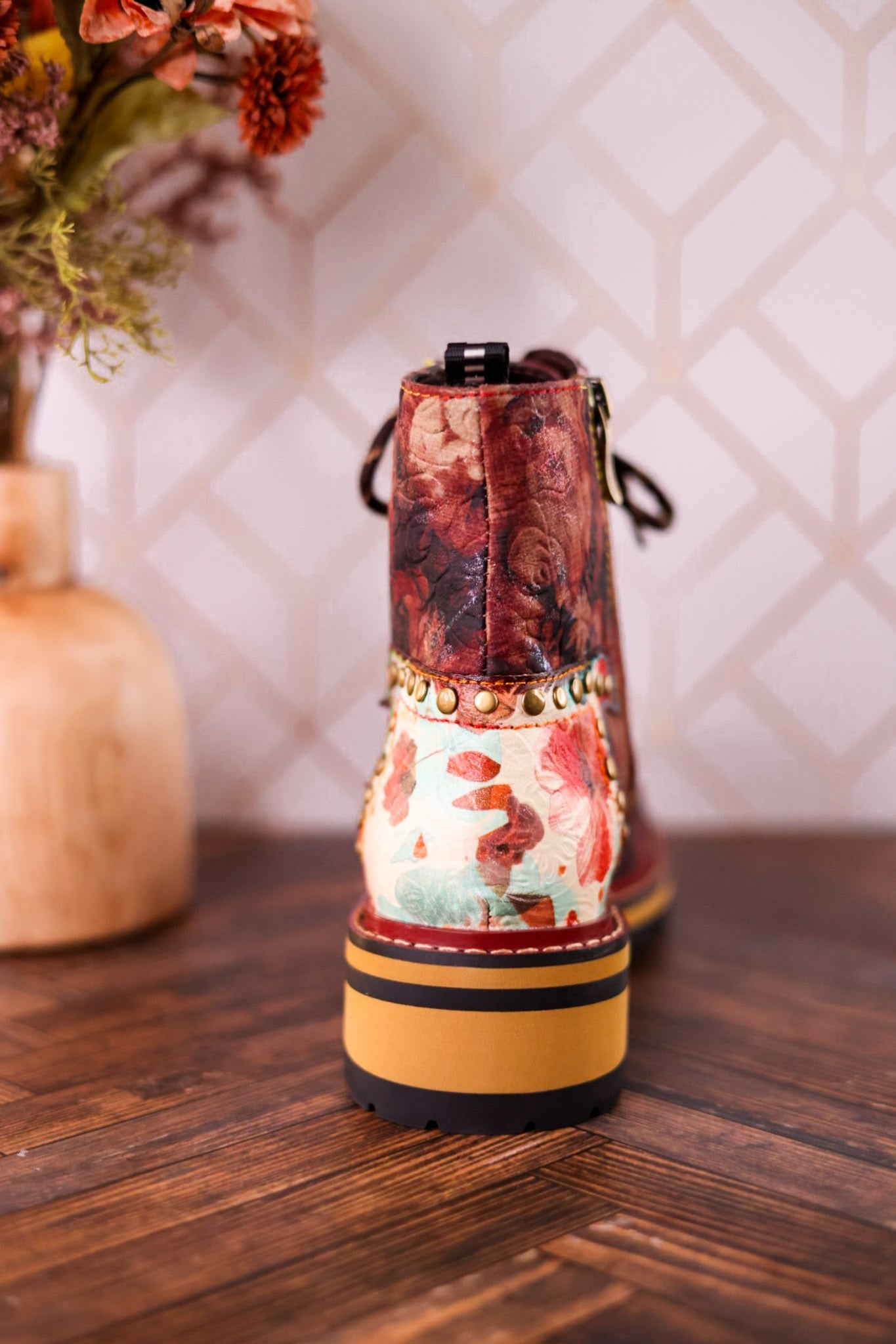 Rugup Brown Leather Studded Mixed Pattern Boots - Whiskey Skies - SPRING FOOTWEAR
